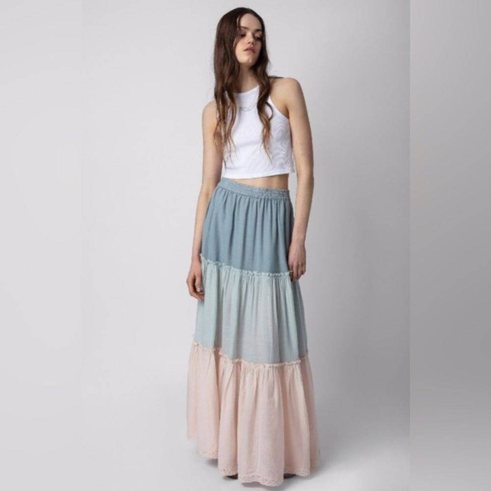NEW Zadig & Voltaire Jovela Tomboy Colorblock Pull On Maxi Skirt Size 38/M